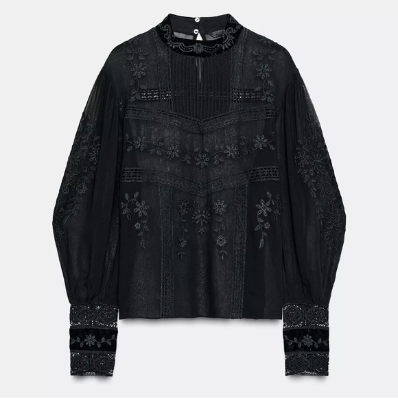 VELVET LADDER TRIM BLOUSE ZW COLLECTION
Zara Black Sheer Lace Embroidered Blouse - Picture 8 of 14